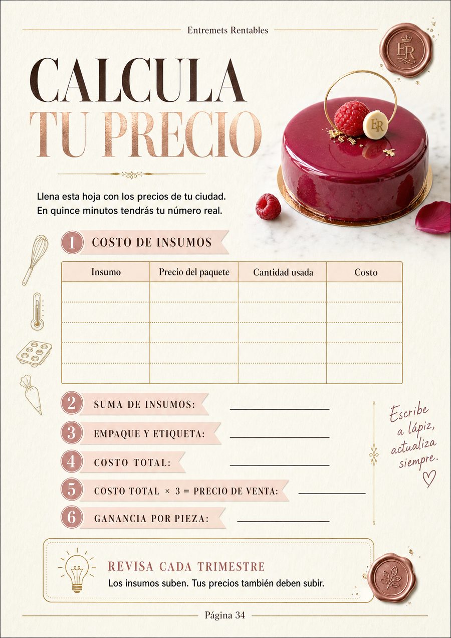 Página del libro: hoja para calcular tu precio